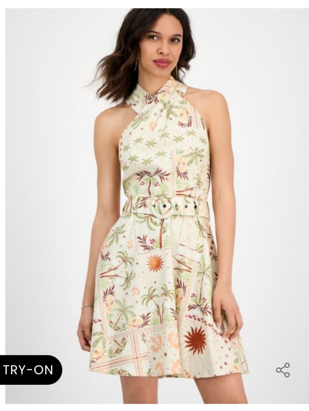 Rachel Roy Joanna Mini Belted Dress In Palm Print